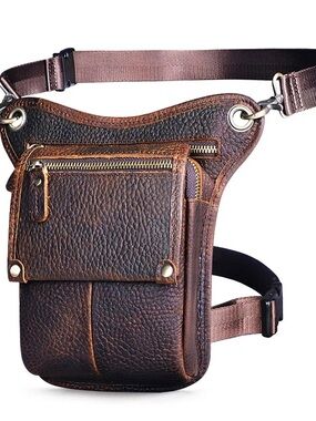 Genuine Leather Leg Bag Boho Festival Waist Pack Brown Steampunk Utility